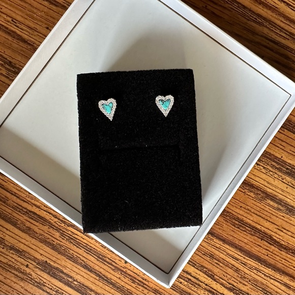 PRIMROSE Sterling Silver Pave Cubic Zirconia Turquoise Heart Studs - Picture 2 of 3
